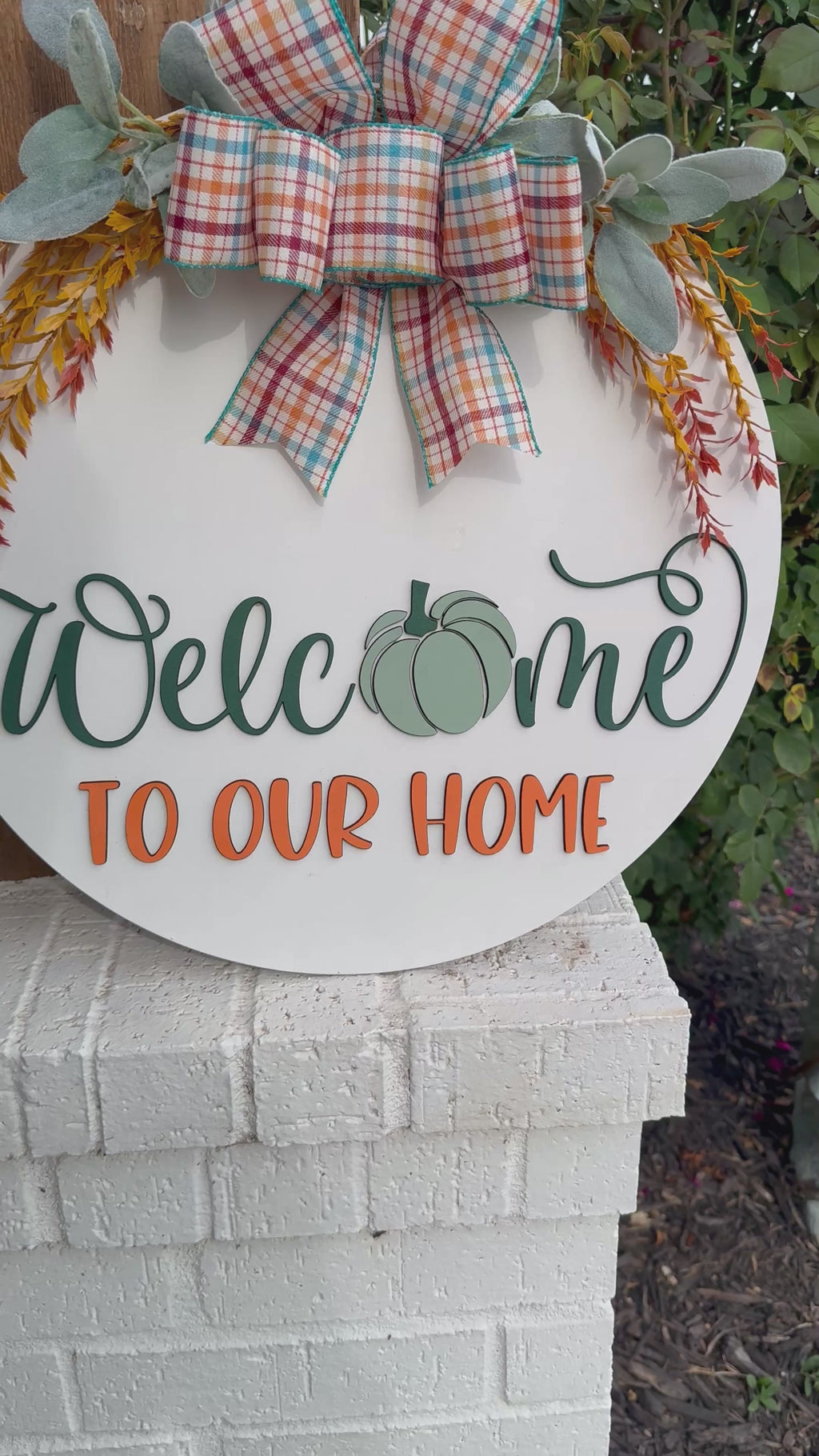 Welcome To Our Home Pumpkin Door Sign, Door Wreath