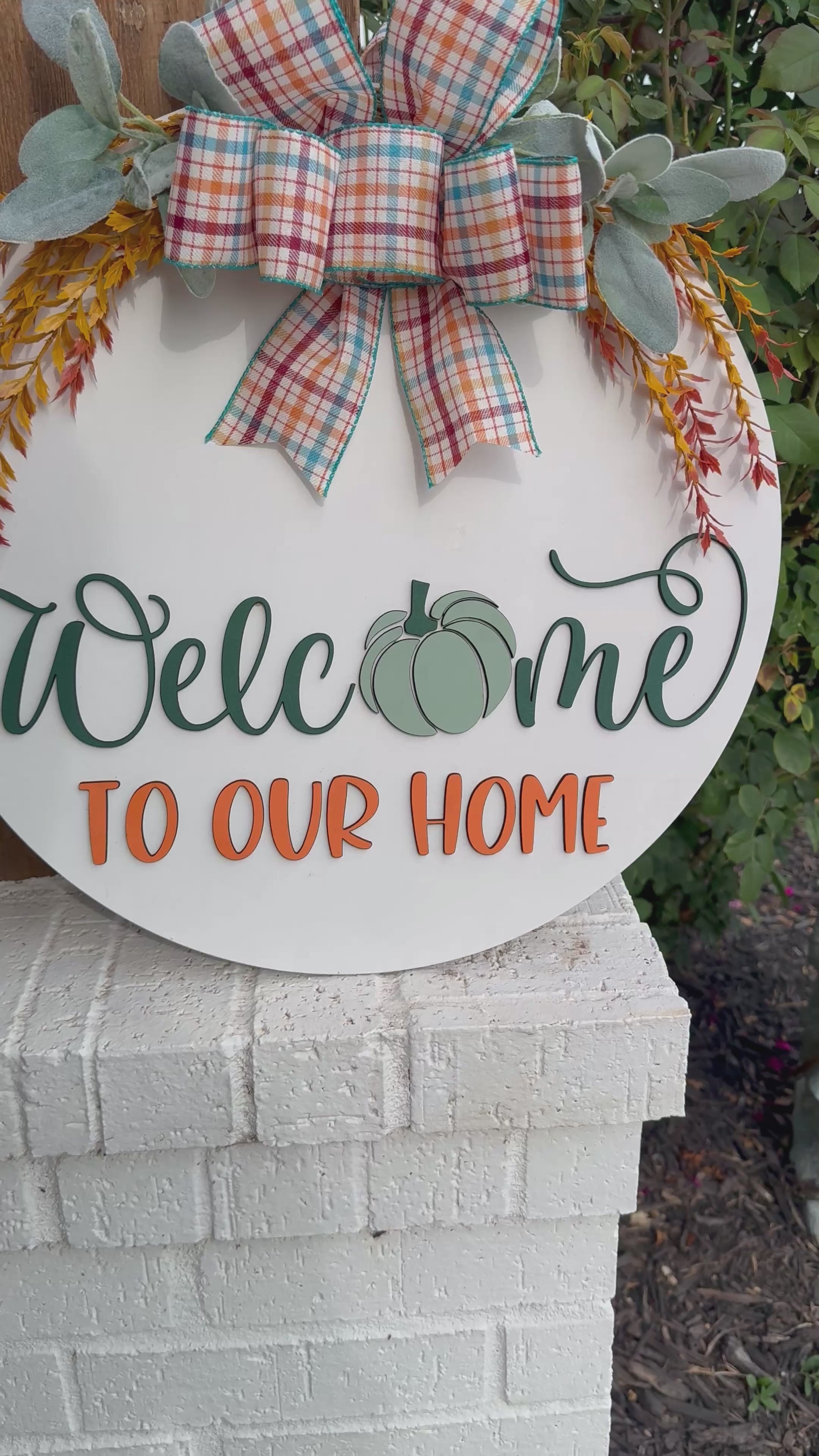 Welcome To Our Home Pumpkin Door Sign, Door Wreath
