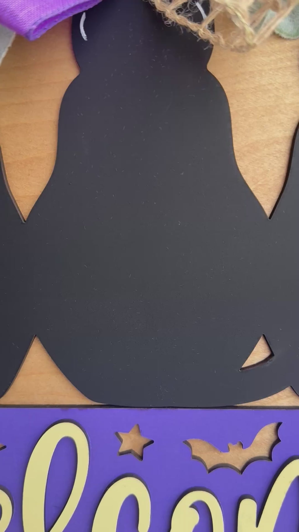3D Layered Black Cats Welcome Door Hanger – Halloween & Fall Wooden Door Wreath