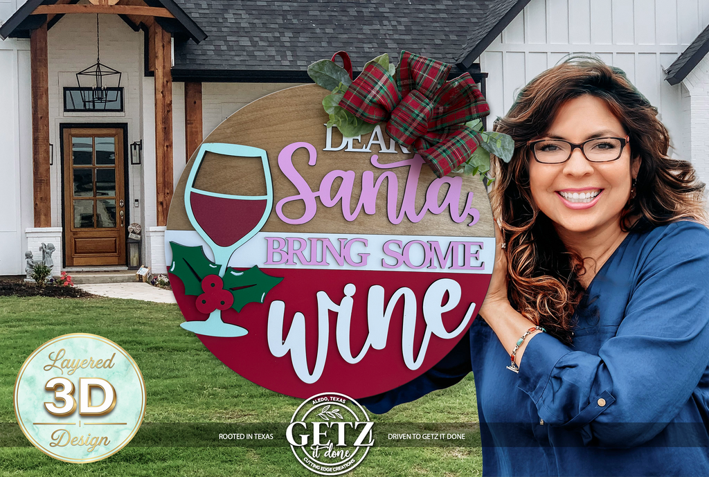 Dear Santa Bring Some Wine 3D Layered Wood Door Hanger – Funny Christmas & Holiday Decor