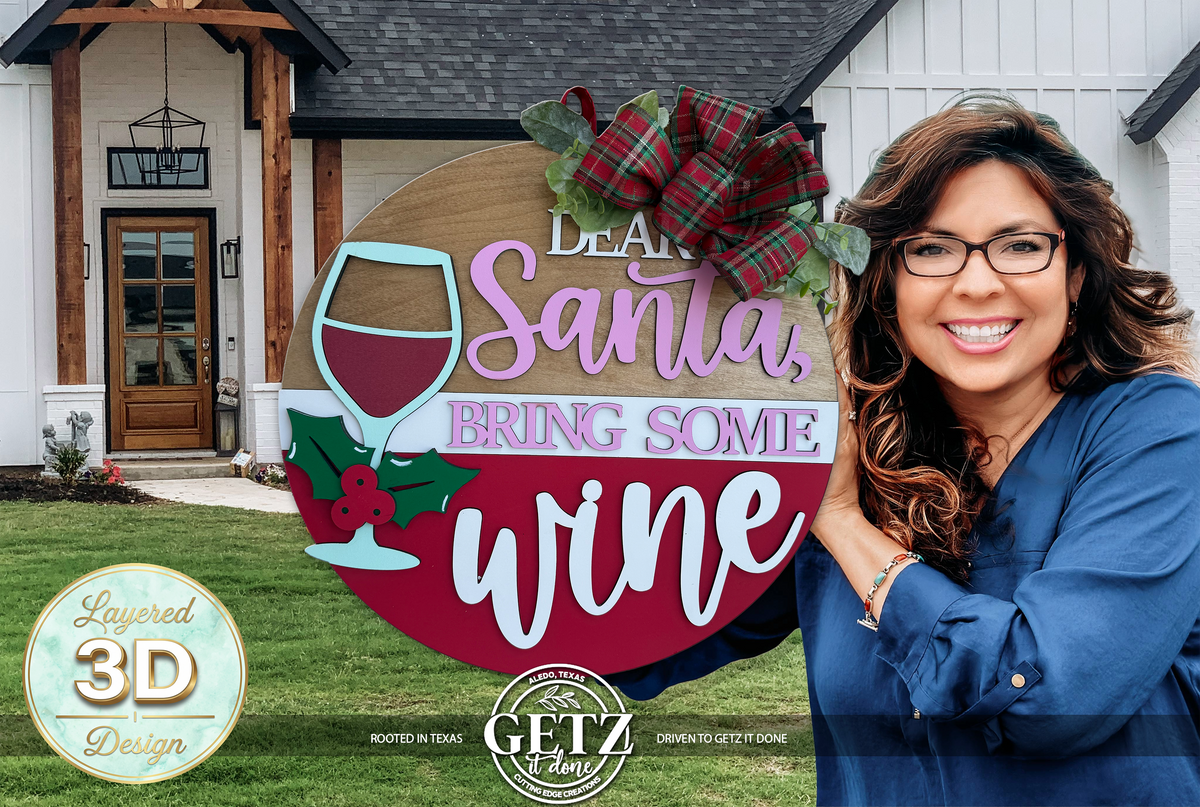 Dear Santa Bring Some Wine 3D Layered Wood Door Hanger – Funny Christmas & Holiday Decor