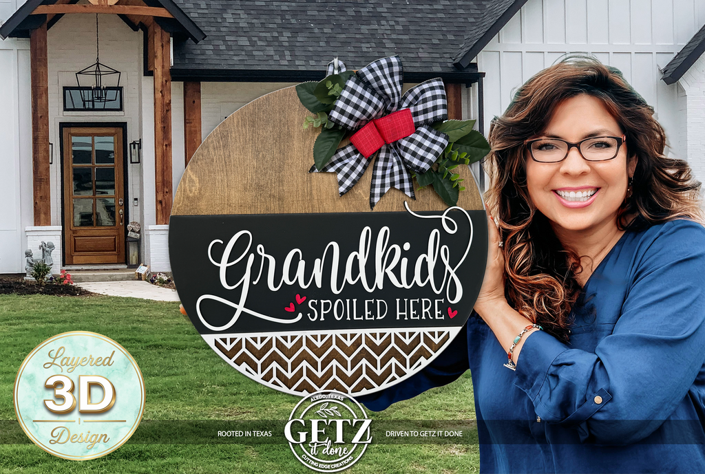 Grandkids Spoiled Here 3D Layered Wood Door Hanger – Grandparents Gift Sign