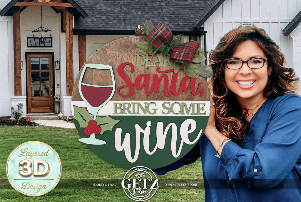 Dear Santa Bring Some Wine 3D Layered Wood Door Hanger – Funny Christmas & Holiday Decor