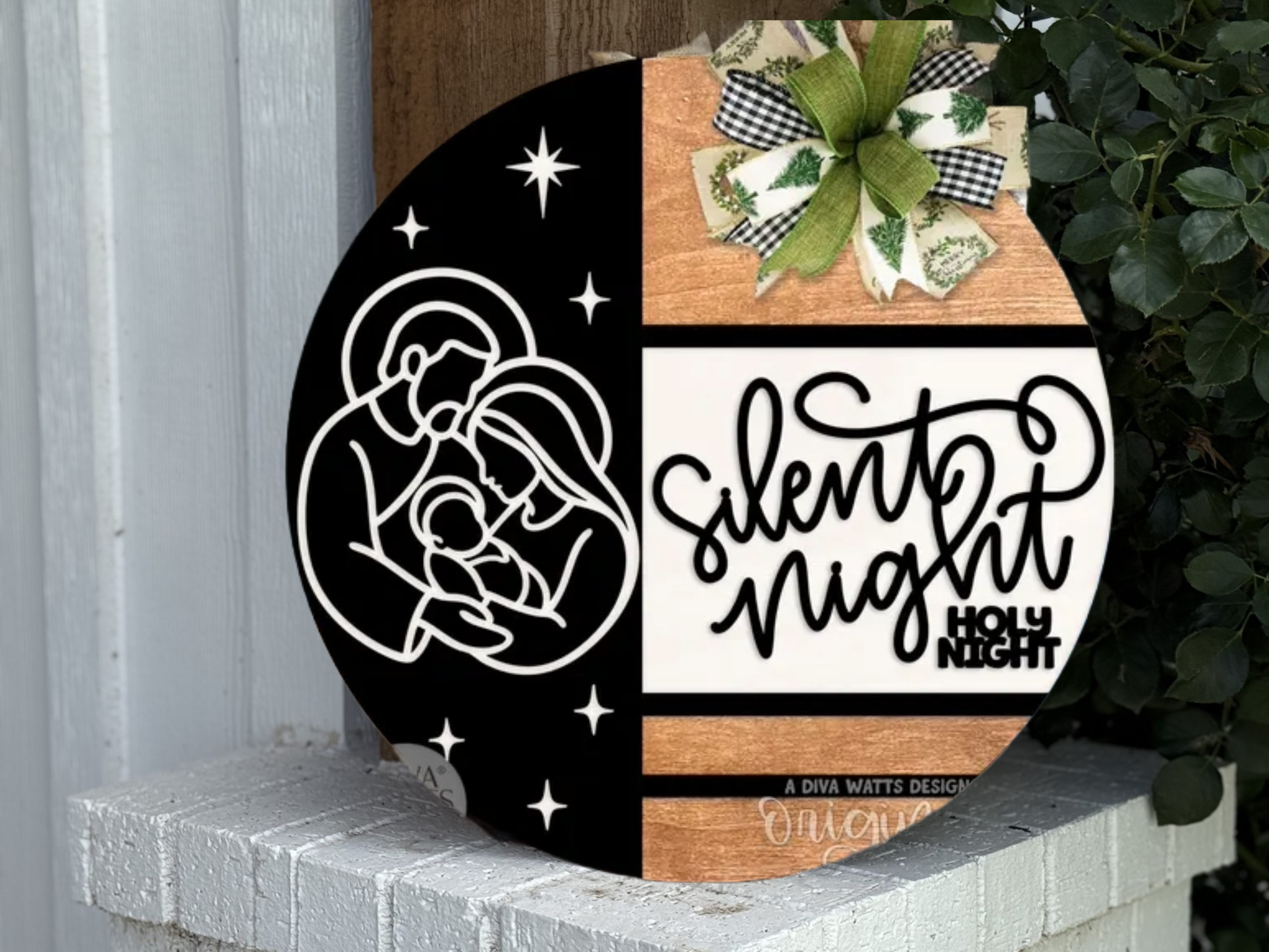 Silent Night Holy Night Door Sign – Nativity Layered Wood Door Hanger, Christmas Religious Decor, Handmade Farmhouse Holiday Sign
