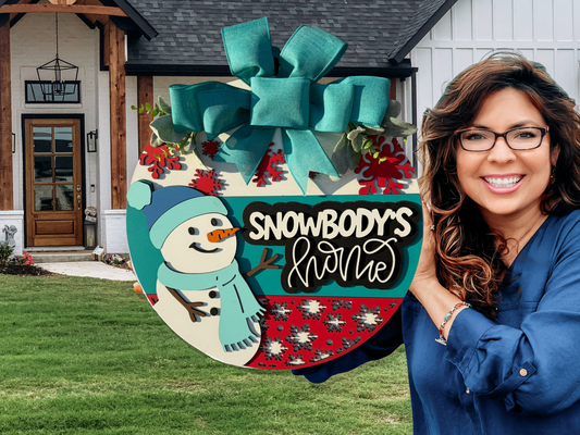 Snowbody’s Home Snowman Door Sign | Winter Christmas Porch Decor | Handmade Holiday Front Door Wreath | Festive Snowflake Wall Art