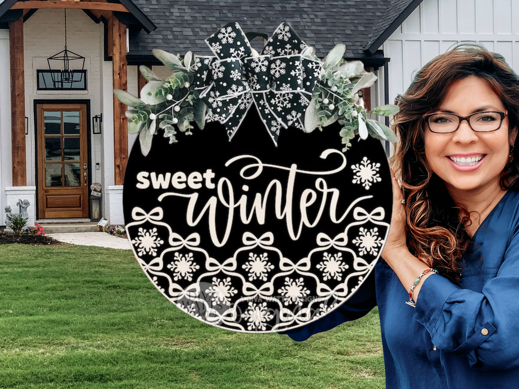 Sweet Winter Door Hanger • Black & White Layered Snowflake Sign • Winter Porch Decor