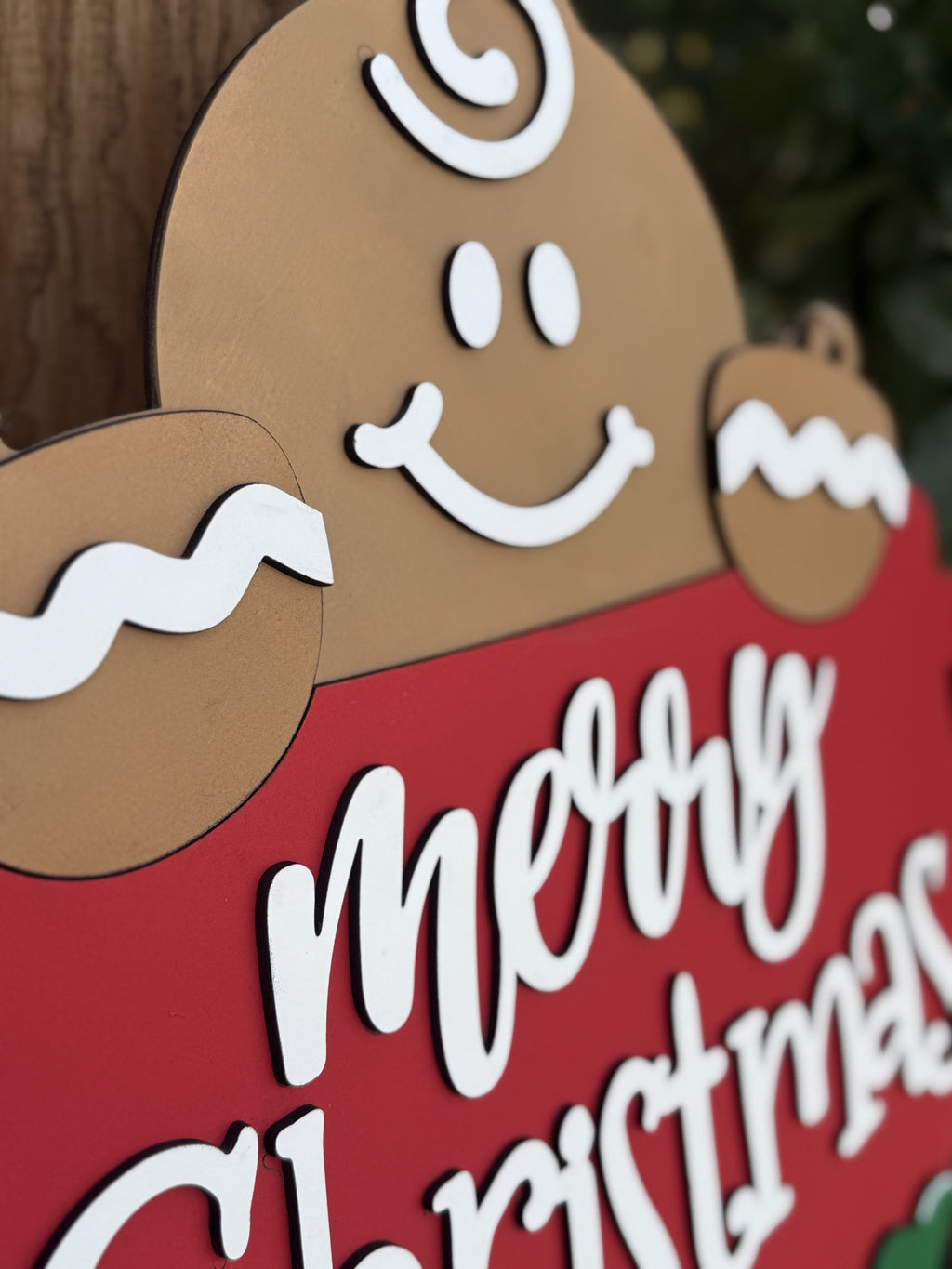 Handmade Gingerbread Mug Christmas Door Hanger | Cute Holiday Porch Sign | Laser Cut Layered Wood Decor | Gingerbread Merry Christmas Sign