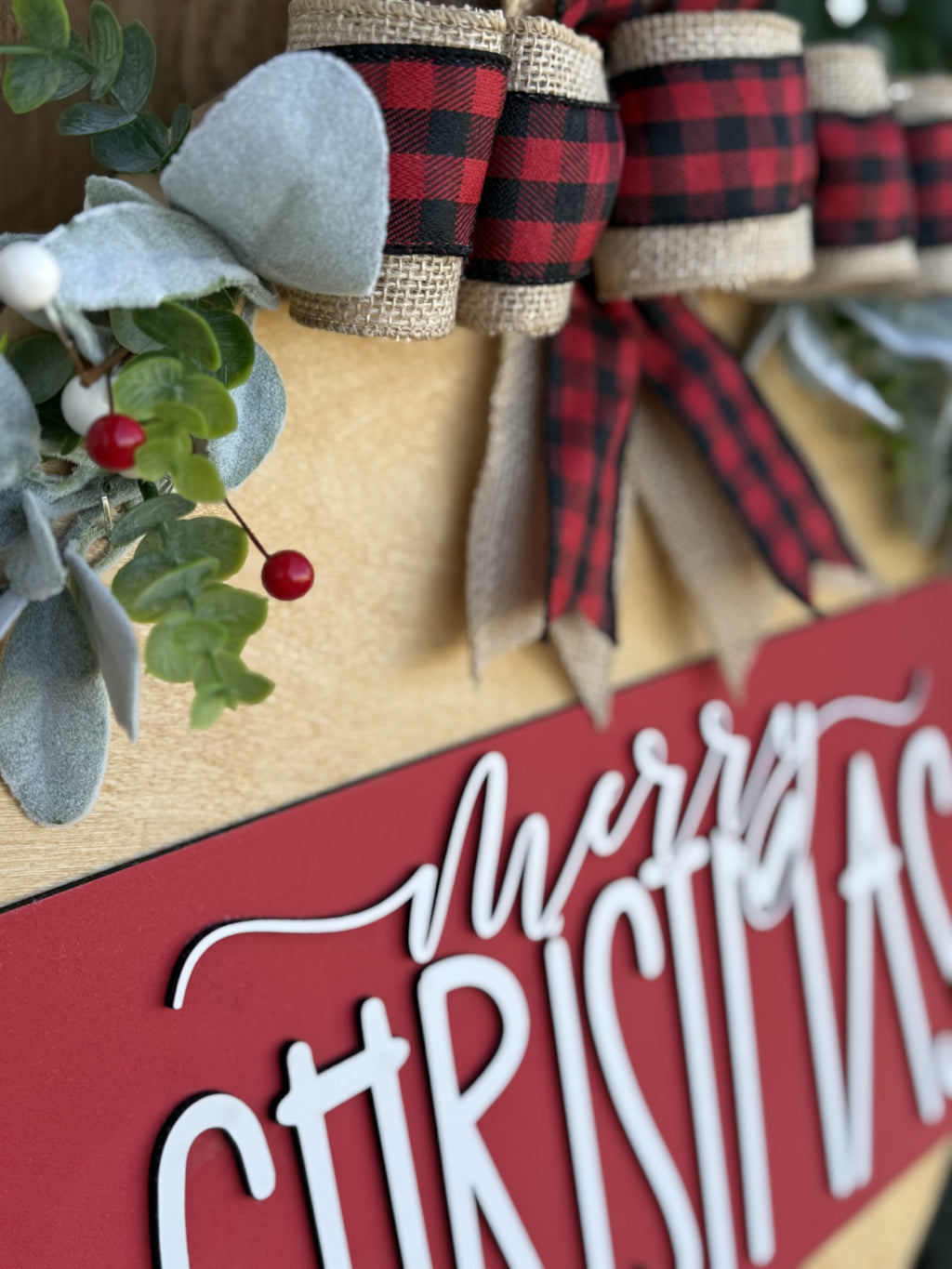 Merry Christmas Door Hanger | Layered Wood Sign | Red, Blue or Green Stripe | Christmas Porch Decor | Holiday Front Door Sign | Handmade