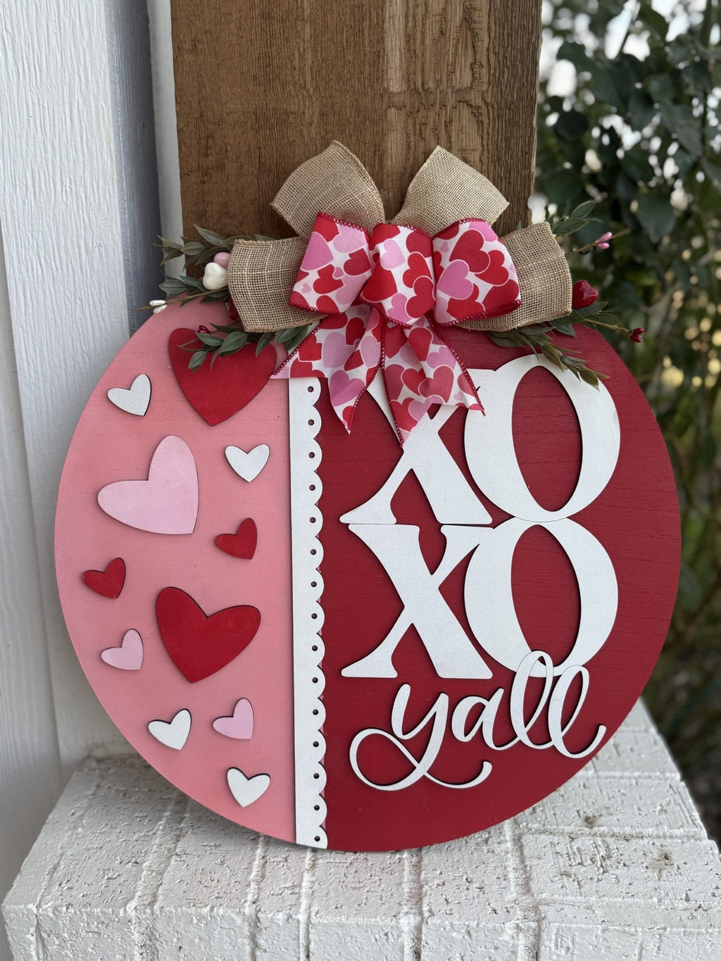 XOXO Y’all Valentine Door Hanger • Valentine Front Door Decor • Southern Valentine Sign • Pink Red Heart Door Sign - 3D Layered Wood Door Sign by Getz It Done Studio