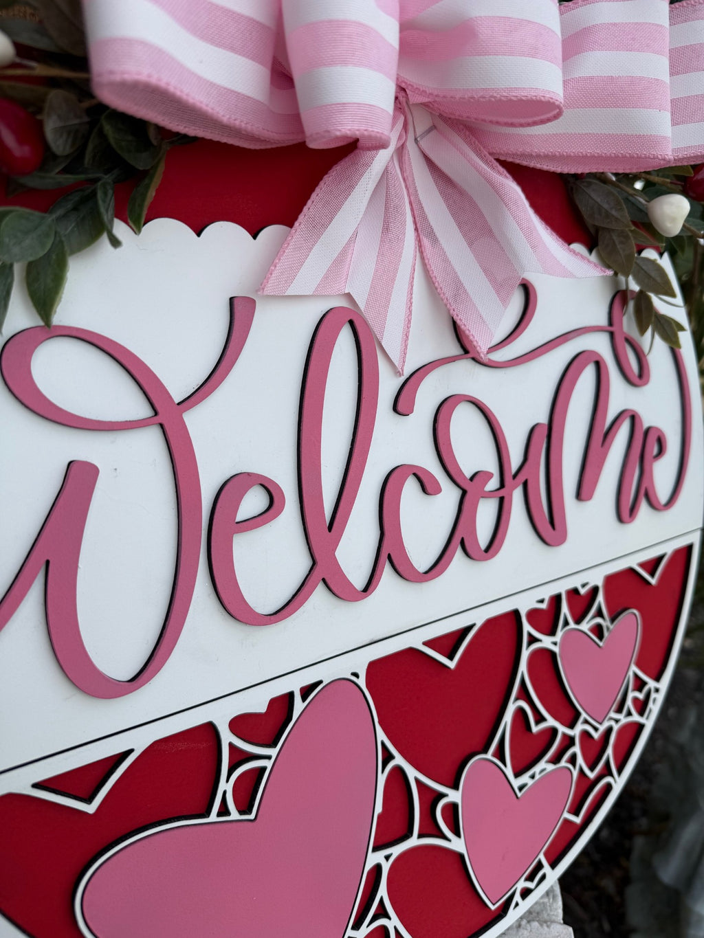 Welcome Valentines Door Sign, Valentine Door Hanger, Wood Door Sign - 3D Layered Wood Door Sign by Getz It Done Studio
