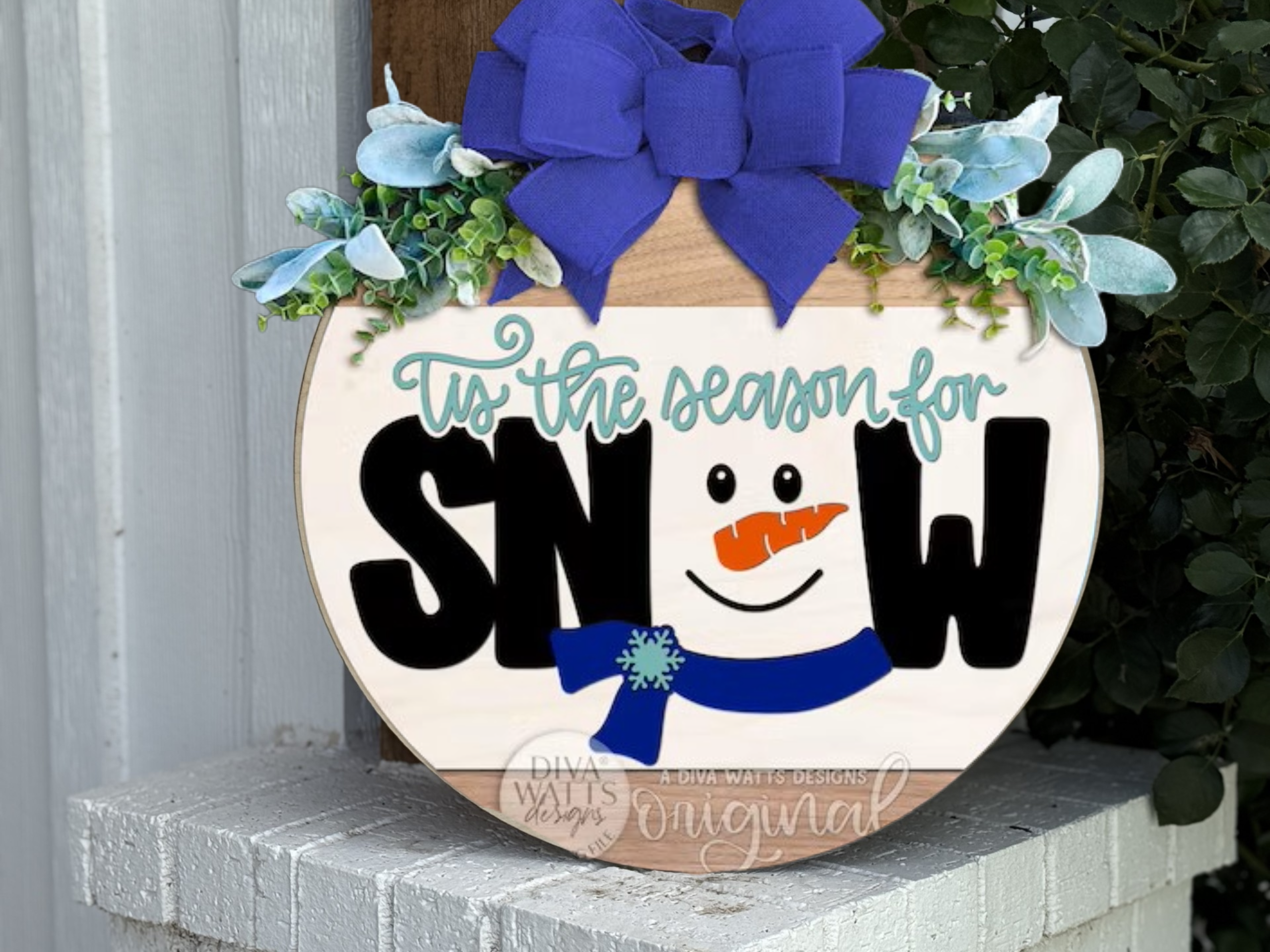 ’Tis the Season for Snow Door Hanger • Snowman Winter Sign • Layered Wood Round