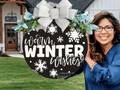 Warm Winter Wishes Door Sign – Black and White Winter Door Hanger, Handmade Layered Wood Snowflake Porch Decor - 3D Layered Wood Door Sign by Getz It Done Studio