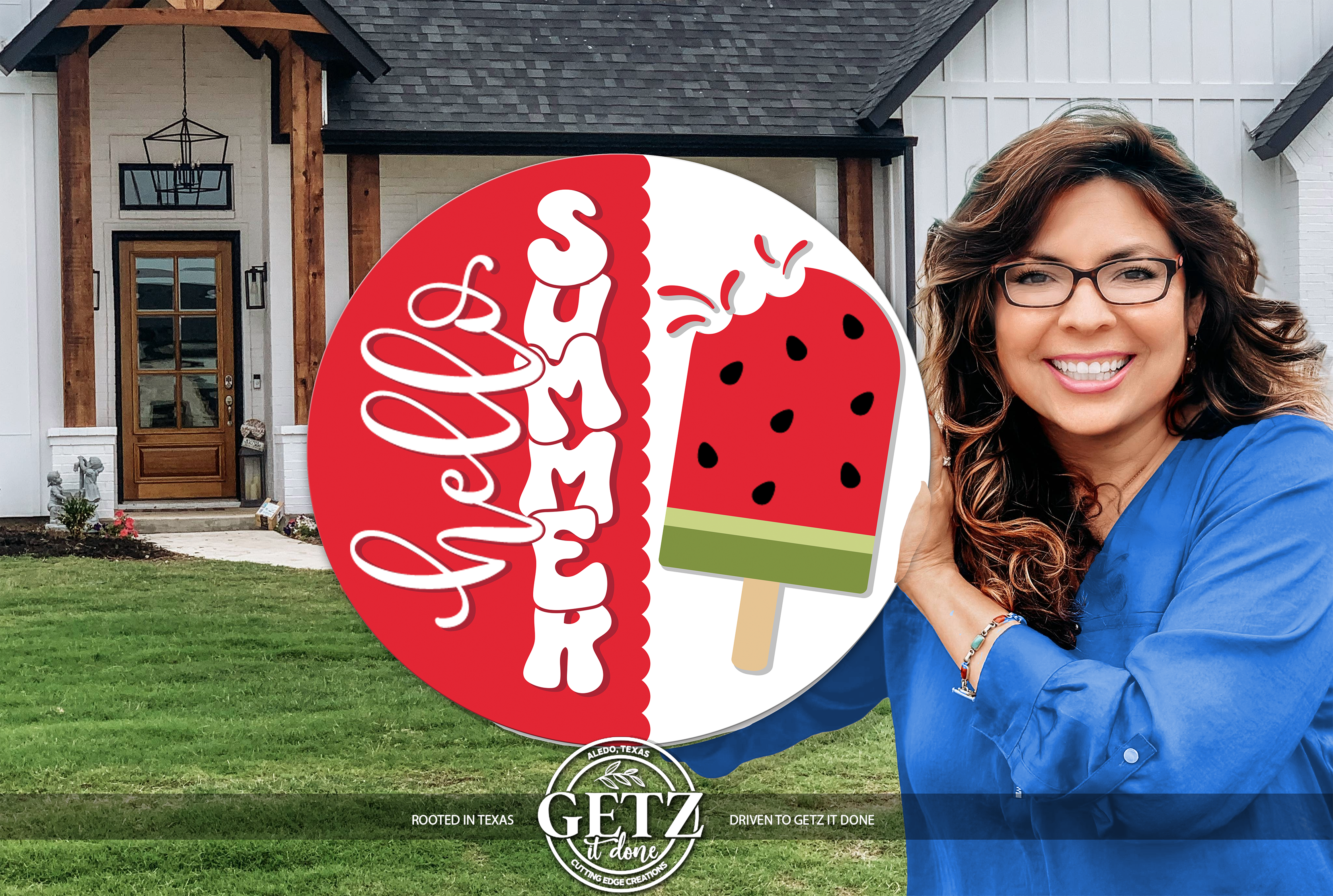 Hello Summer! 3D Layered Watermelon Popsicle Round Wood Sign