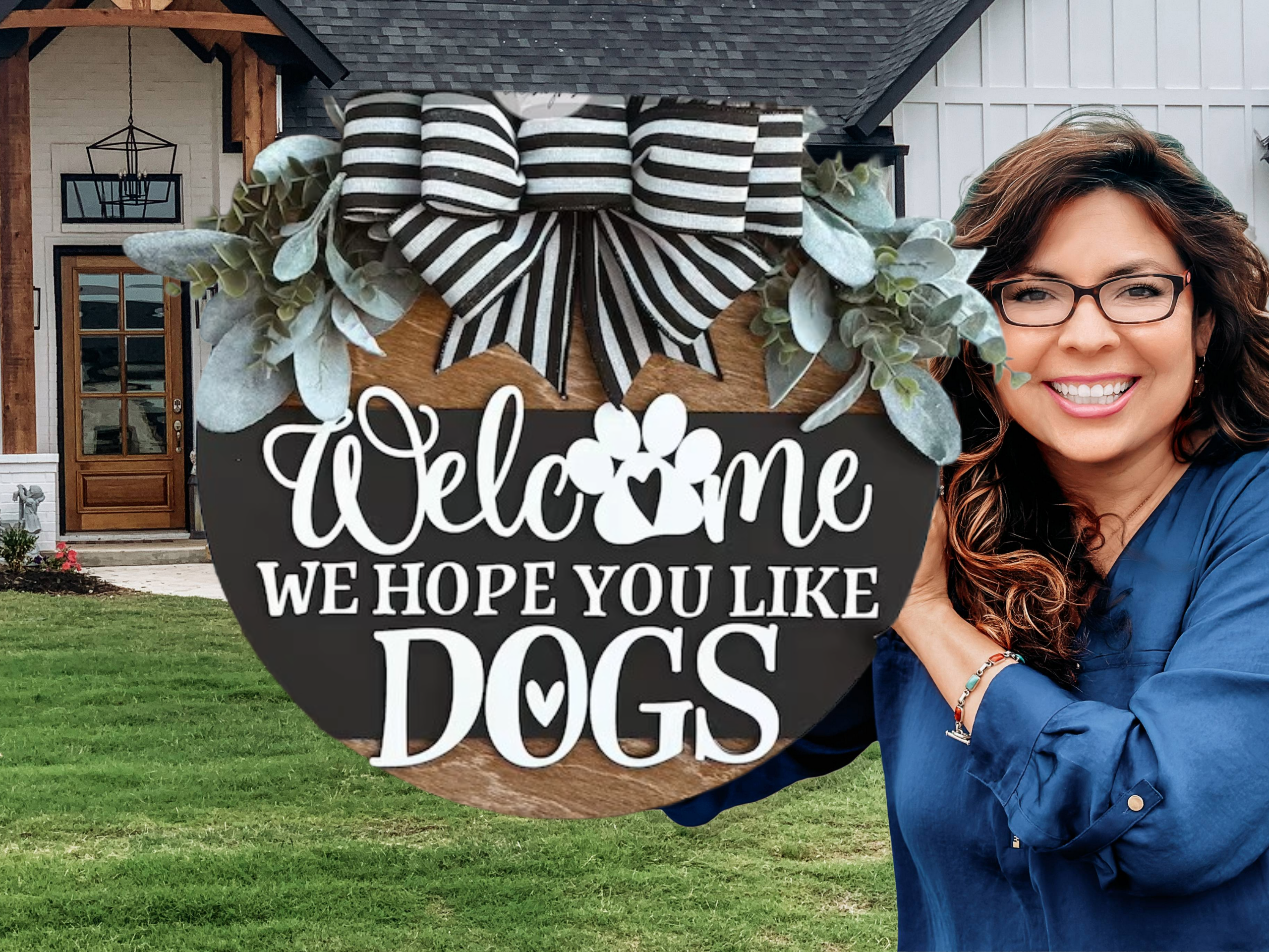 Welcome We Hope You Like Dogs Door Hanger • Farmhouse Dog Lover Sign • Pet Friendly Front Door Decor • Wooden Round Entryway Sign