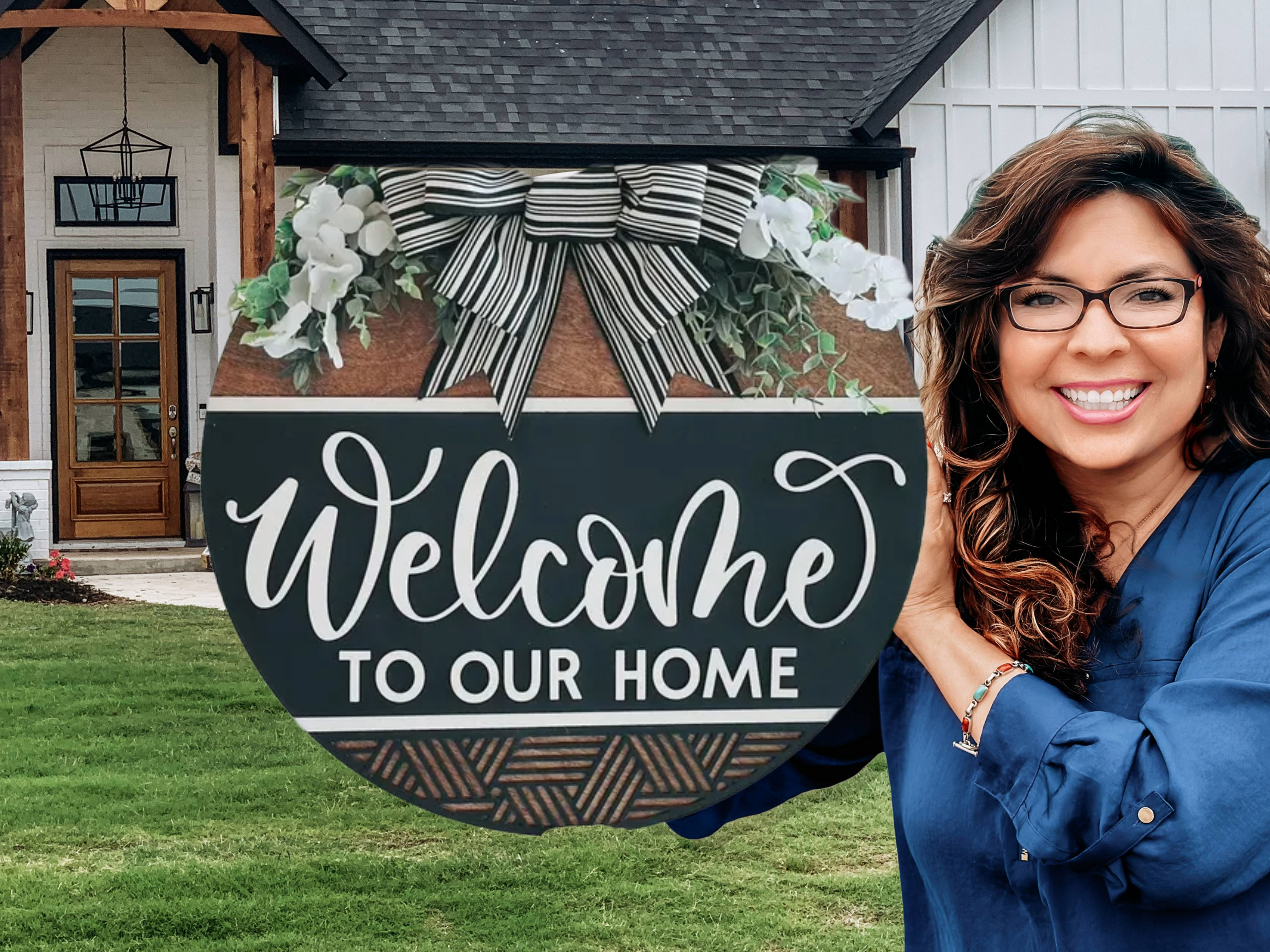 Welcome to Our Home Wooden Door Hanger | Farmhouse Entryway Sign | Rustic Round Porch Decor | Handmade Front Door Wreath Alternative