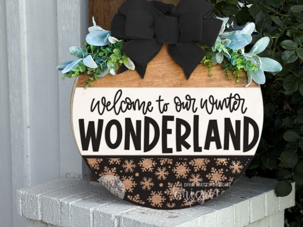 Welcome to Our Winter Wonderland Door Sign – Winter Layered Wood Door Hanger, Snowflake Porch Decor, Handmade Farmhouse Style