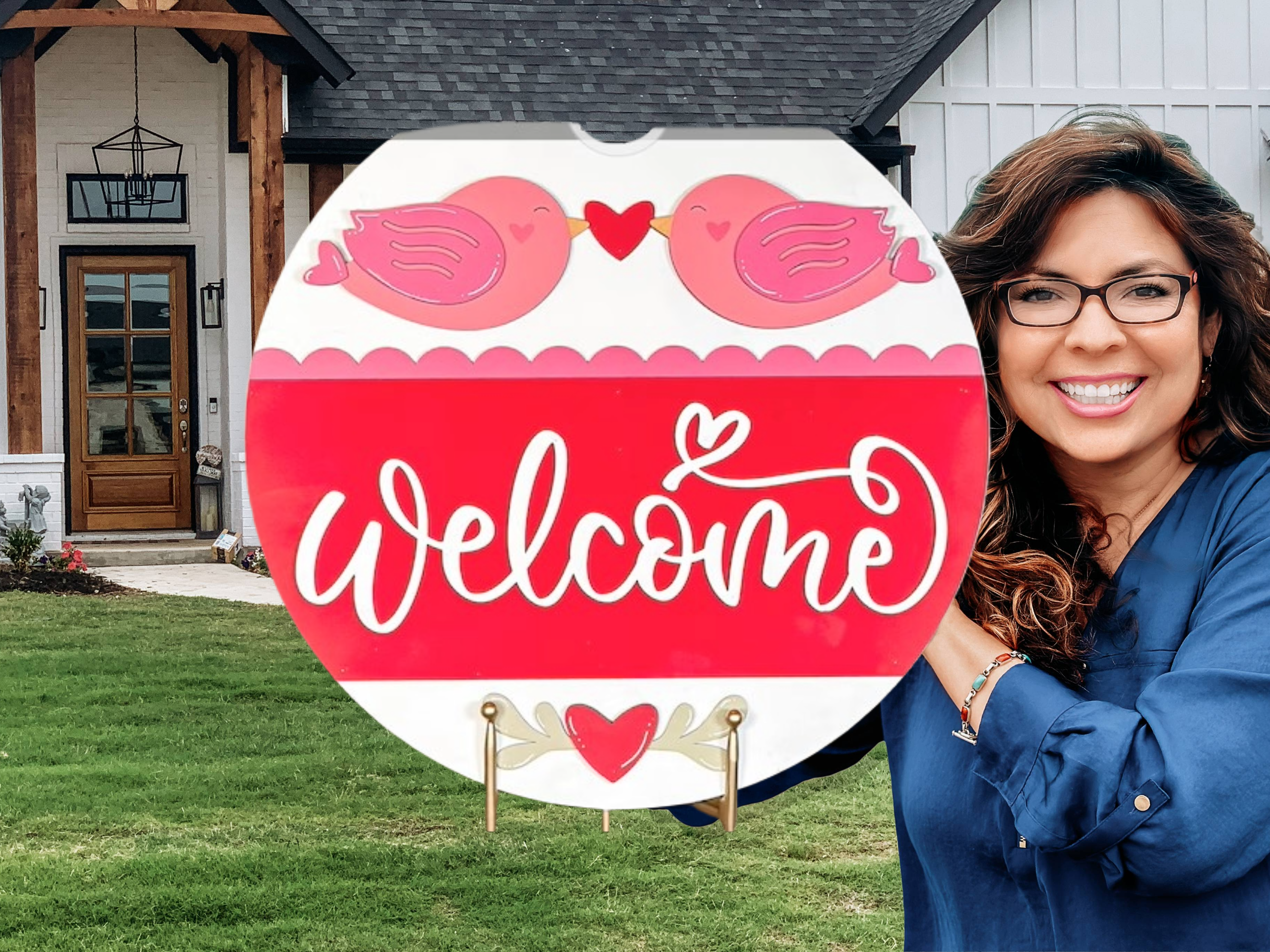 Welcome Love Doves Door Hanger • Valentine Door Sign • Red Heart Welcome Sign • Valentine Front Door Decor • Farmhouse Love Sign