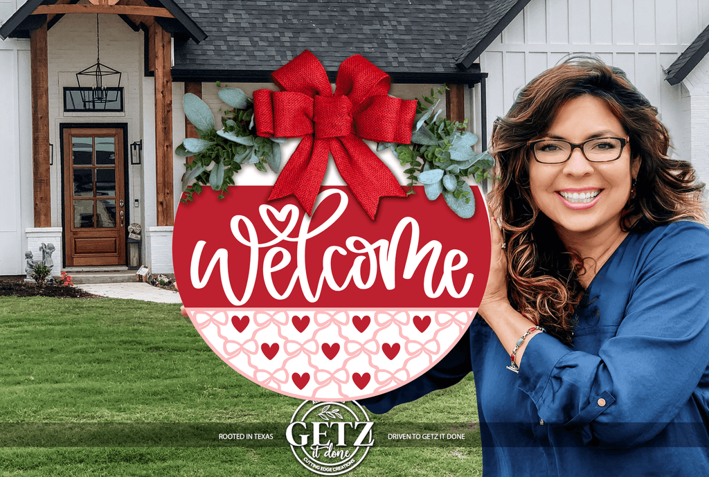 Valentine Welcome Door Hanger • Coquette Heart Door Sign • Red Pink Valentine Decor • Front Door Valentine Sign - 3D Layered Wood Door Sign by Getz It Done Studio