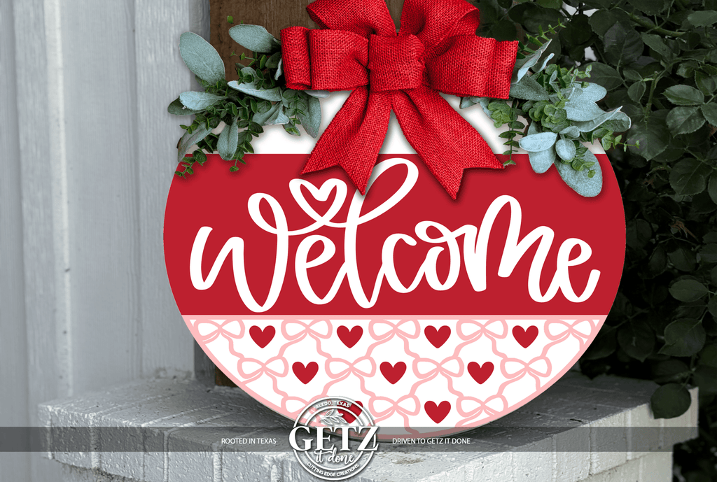 Valentine Welcome Door Hanger • Coquette Heart Door Sign • Red Pink Valentine Decor • Front Door Valentine Sign - 3D Layered Wood Door Sign by Getz It Done Studio