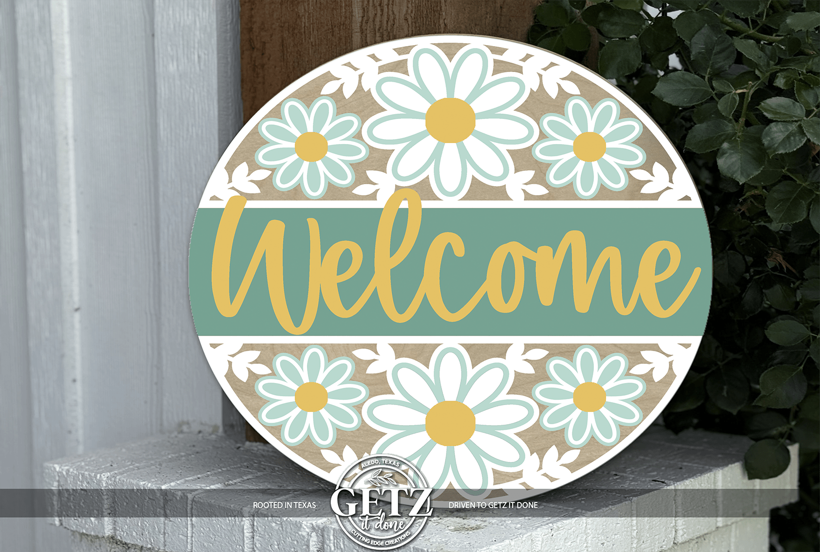 Floral Welcome Sign | Farmhouse Daisy Door Hanger | Spring Front Porch Decor | Round Wood Rustic Sign - 3D Layered Wood Door Sign by Getz It Done Studio