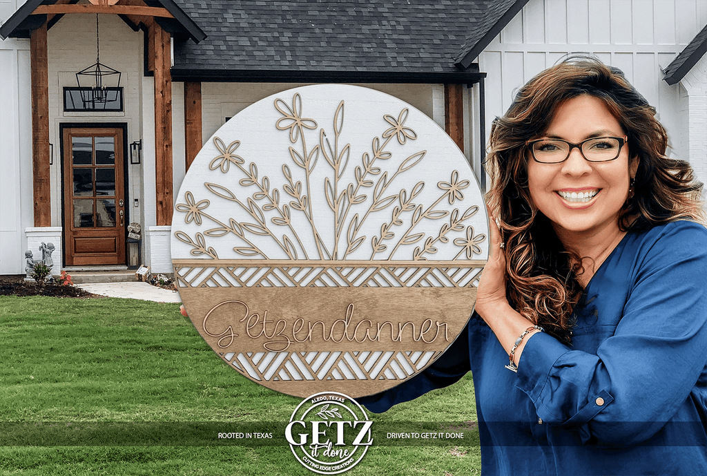 Personalized Floral Basket Door Sign | Custom Family Name Round Sign | Laser Cut Wood Welcome Sign - 3D Layered Wood Door Sign by Getz It Done Studio