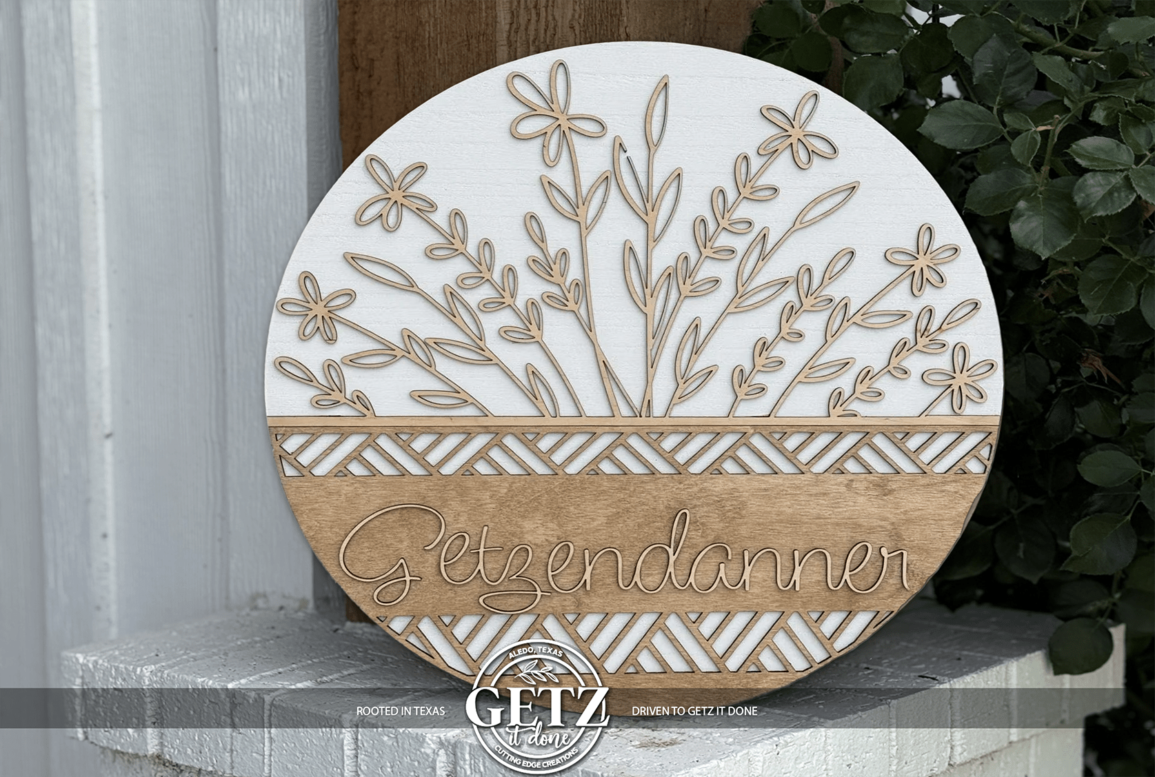 Personalized Floral Basket Door Sign | Custom Family Name Round Sign | Laser Cut Wood Welcome Sign - 3D Layered Wood Door Sign by Getz It Done Studio