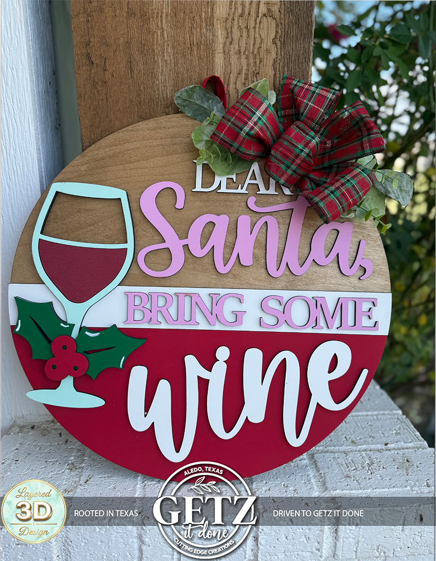 Dear Santa Bring Some Wine 3D Layered Wood Door Hanger – Funny Christmas & Holiday Decor