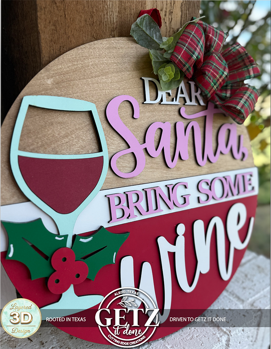 Dear Santa Bring Some Wine 3D Layered Wood Door Hanger – Funny Christmas & Holiday Decor