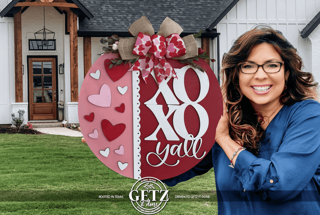 XOXO Y’all Valentine Door Hanger • Valentine Front Door Decor • Southern Valentine Sign • Pink Red Heart Door Sign - 3D Layered Wood Door Sign by Getz It Done Studio