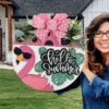 Hello Summer Flamingo Door Sign, Door Wreath